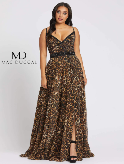 Brown V Neck Animal Print