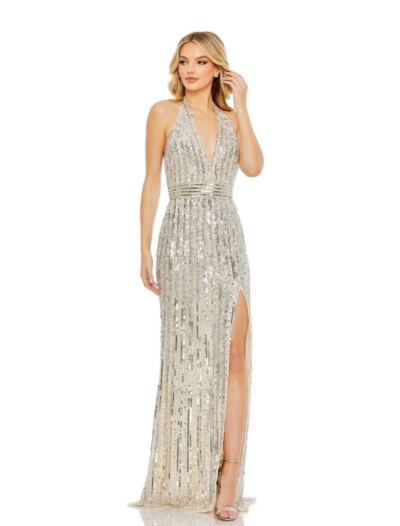 Silver Beaded Lines Halter Neck