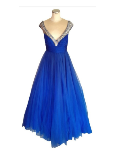 Blue Off Shoulder Net Ballgown