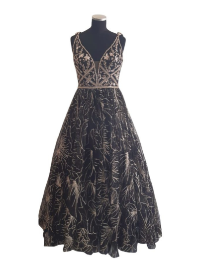 Black with Gold Bead Ballgown