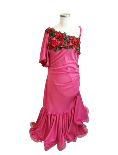 One-shoulder Latin Dress with Rose Details