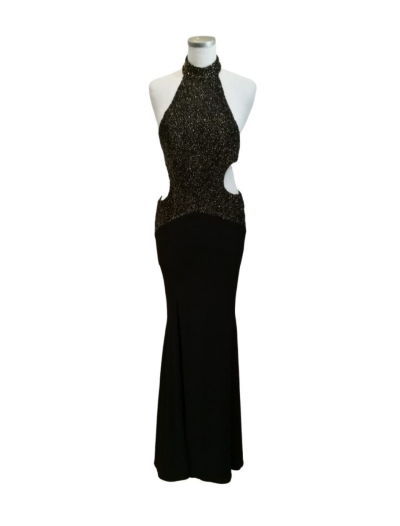 Black High Neck Gold Bead Bodice