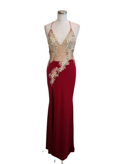 Nude Lace Bodice On Red Skirt