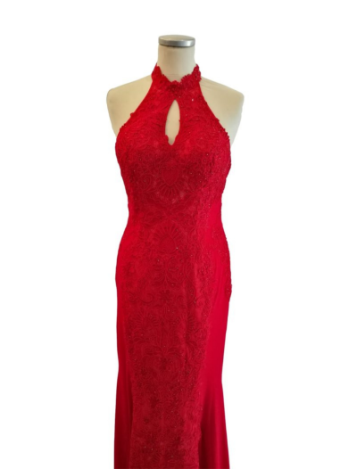 Red Lace Keyhole, High Neck