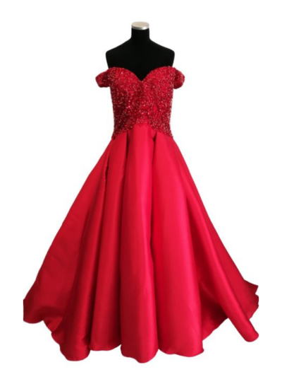 Red Off Shoulder Ballgown