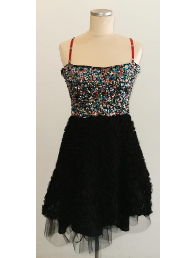 Beaded Top on Black Short Skirt