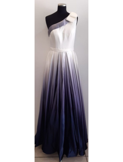 White to Navy Ombre,  One Shoulder Dress