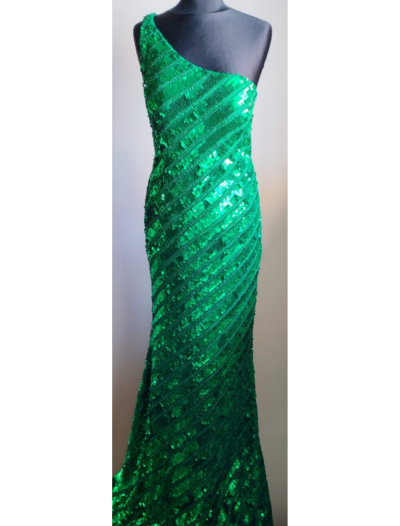 Green Beaded One Shoulder Dress