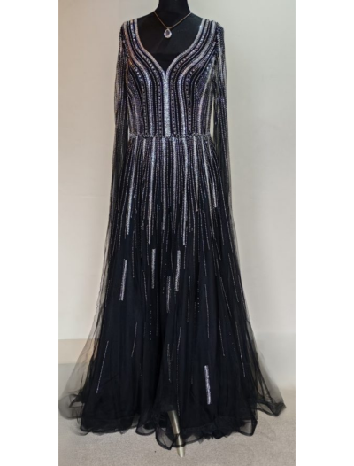 Black with Silver Stoned Lines, Drape Sleeve