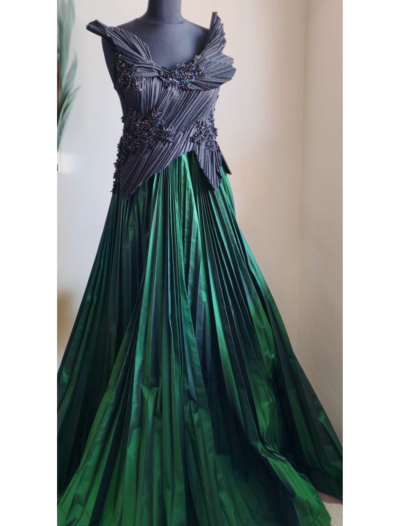 Black Stoned Bodice with Green Skirt Dress