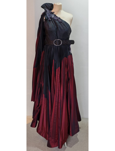 Black 1 Shoulder Burgundy Skirt Dress