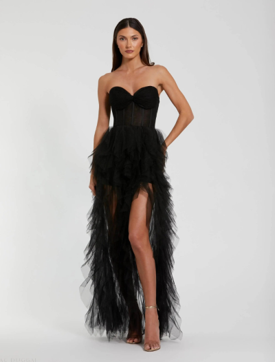 Black Sheer Bodice Ruffle Layered Skirt