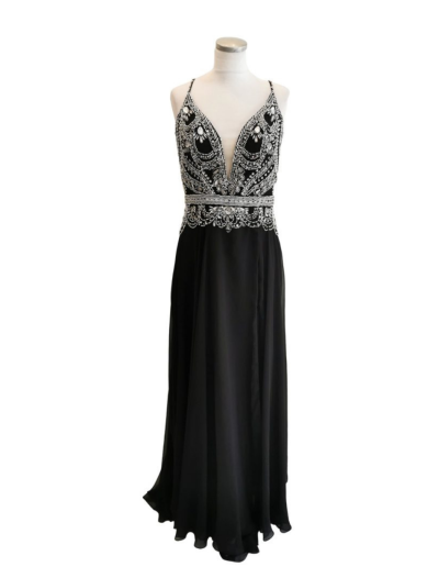 Black Chiffon with Silver Stone Bodice