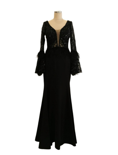 Black with Feather Cuff Sleeved