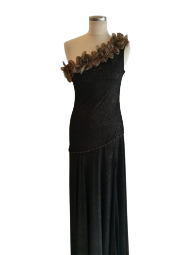 Black with Gold Rose 1 Shoulder