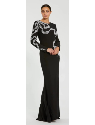 Black with Pearl Trail on bodice long sleeved