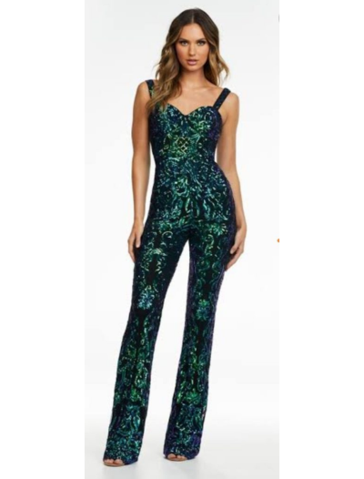 Blue and Green Beaded Pantsuit