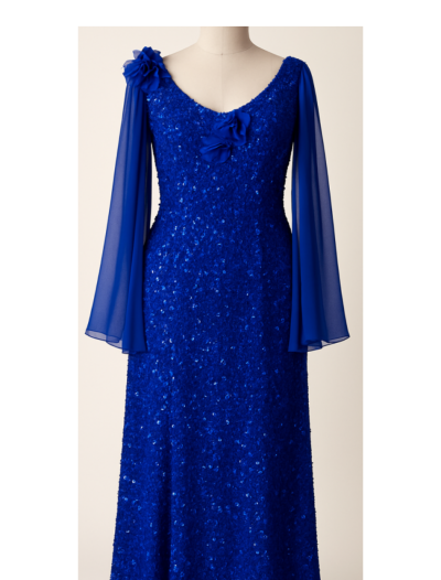 Blue Beaded, Drape Sleeve
