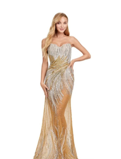 Gold & Silver Beaded Swish Sheer Skirt Dress