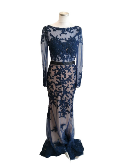 Navy Lace Long Sleeved