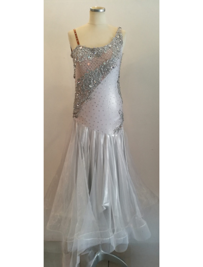 One Shoulder Beaded Long Ballroom