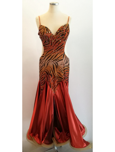 Animal Print Plain Skirt Beaded Deep V Ballroom