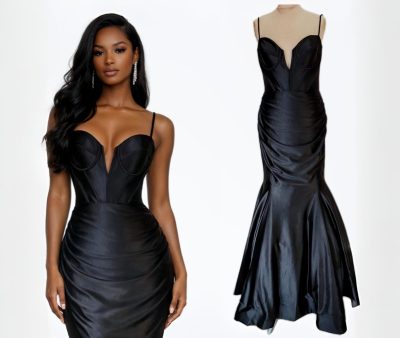 Black Deep V Strap Shoulder Mermaid Bodice