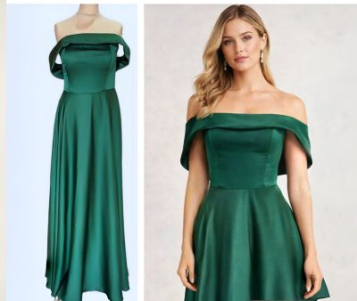 Green Off Shoulder Drape Bodice
