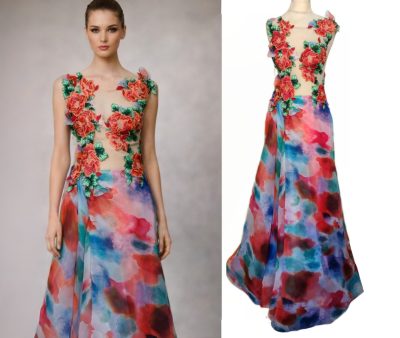 Floral On Nude Mesh Floral Print Skirt Dress