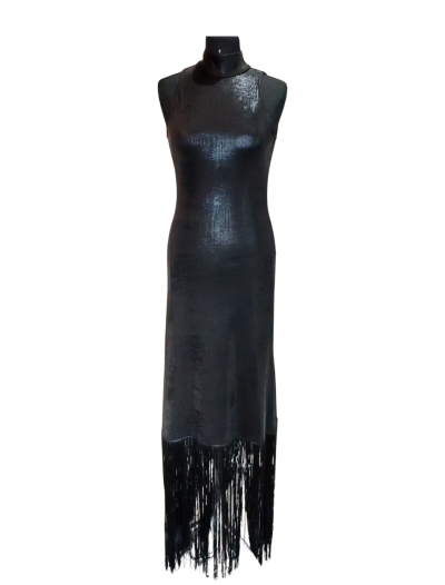 Black Shimmer Stretch Fringe Hem