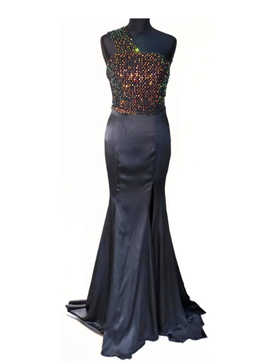One Shoulder Gold Sequin Top Black Mermaid