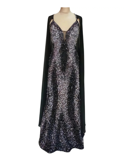 Black Silver Stoned With Drape Sleeves