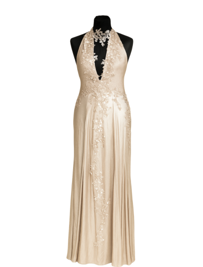 Gold Shimmer Deep V With Lace