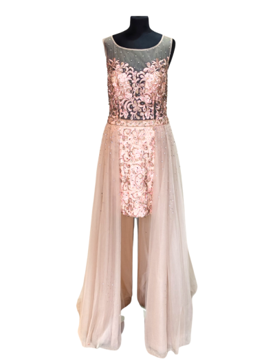 Pink lace on Mesh short and long with Overlay skirt